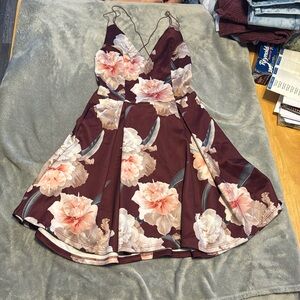 Maroon floral cocktail dress